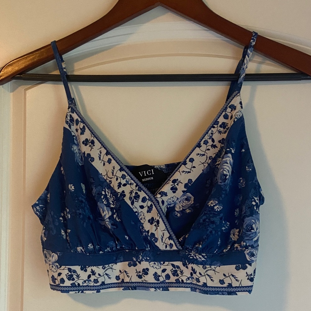 Vici Navy and White Floral Bralette Crop Top